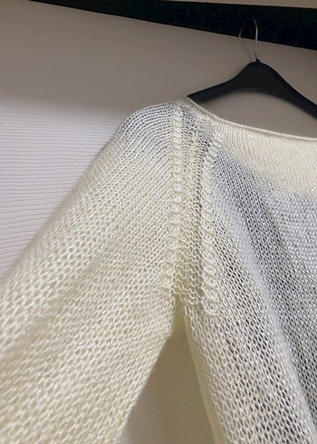 Kadın Beyaz Örgü Bohem Kazak - Görsel 3