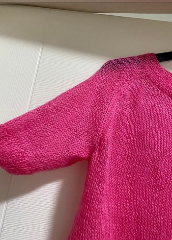 Pembe Örgü Kadın Kısa Kollu Kazak - Görsel 3