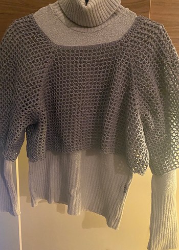 Gri Örgü Kadın Kazak - Görsel 4