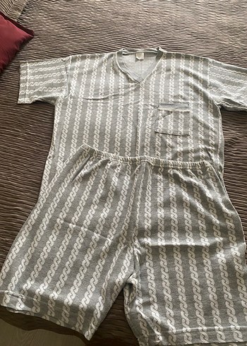 Gri Rahat Kısa Kollu erkek Pijama Takımı