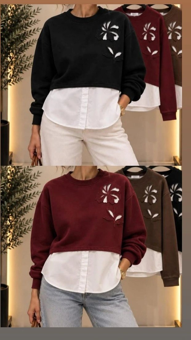 ipekyol Bordo Çiçekli Kısa Sweatshirt — görsel 3/4