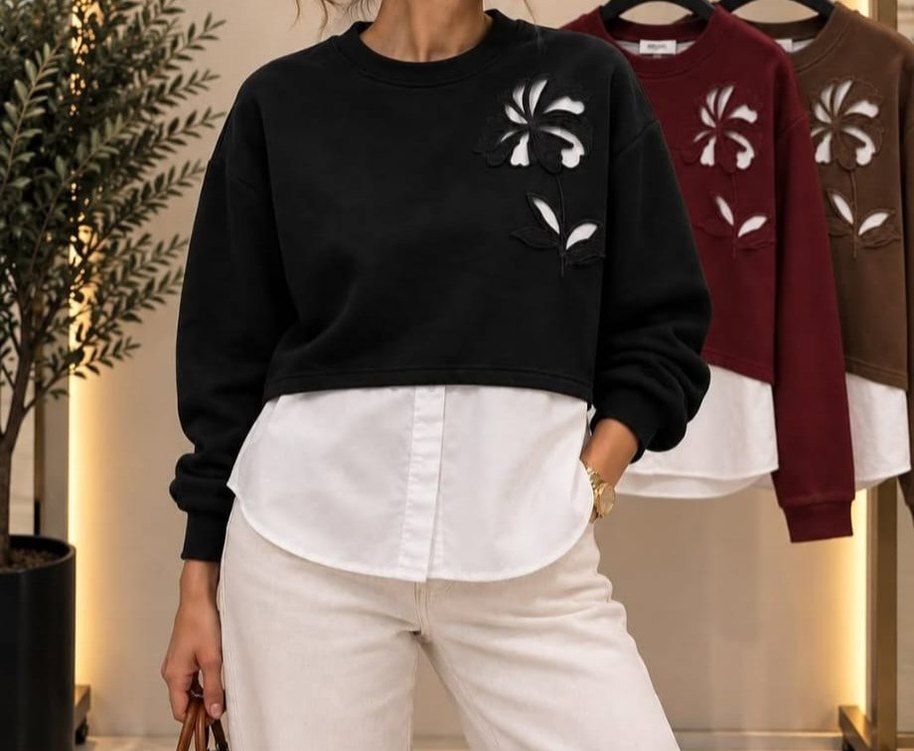 ipekyol Bordo Çiçekli Kısa Sweatshirt — görsel 2/4