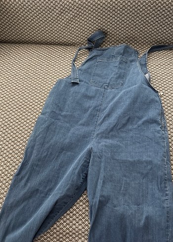 Kadın hamile giyim Mavi Denim Askılı Salaş Tulum