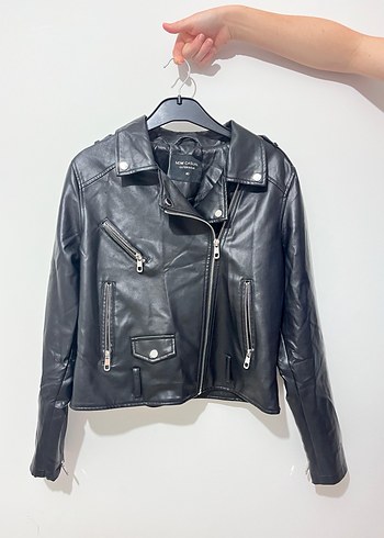 Siyah Deri Biker Ceket Kadın