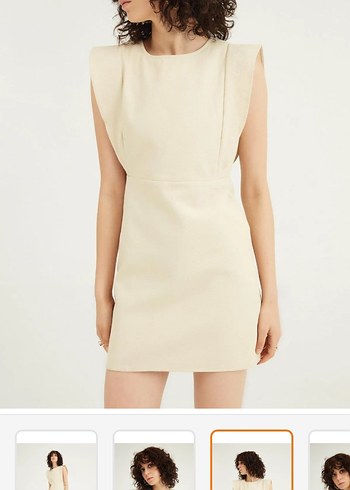 Quzu Bej Volanlı Gabardin Mini Elbise