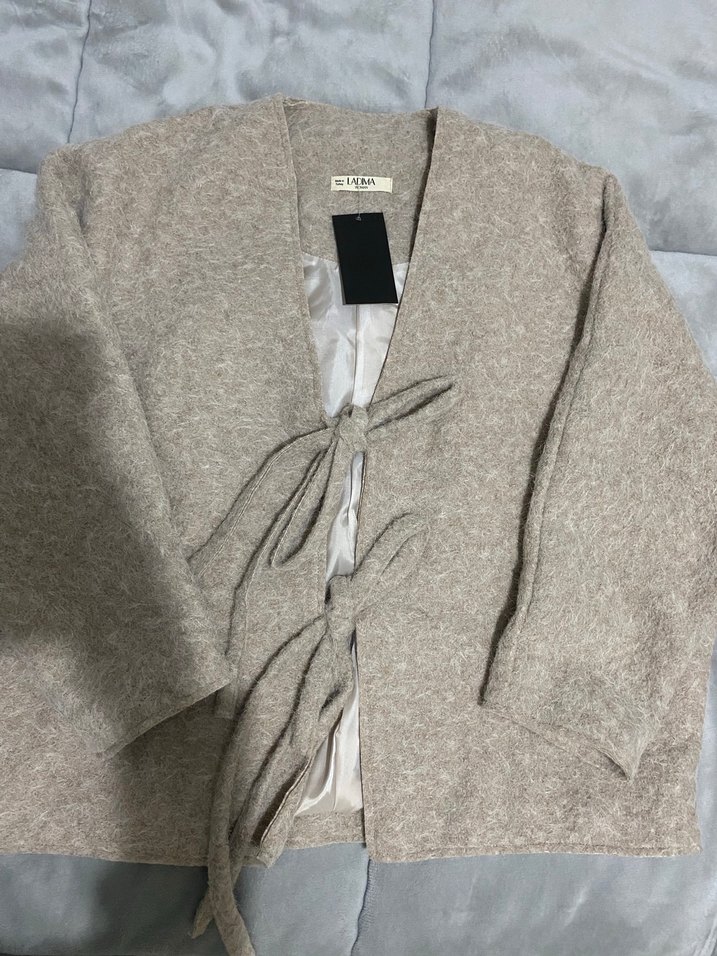 Bej Örgü Kadın Yün Kaban - Görsel 2