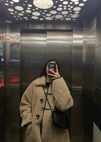 Bej Süet Kürklü Midi Kadın Kaban - Görsel 3