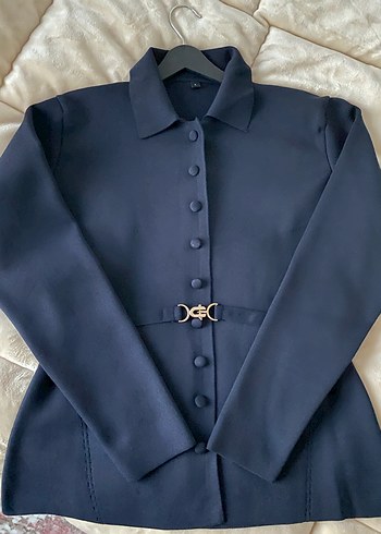 Kemerli Lacivert polo yaka triko hırka - Görsel 2