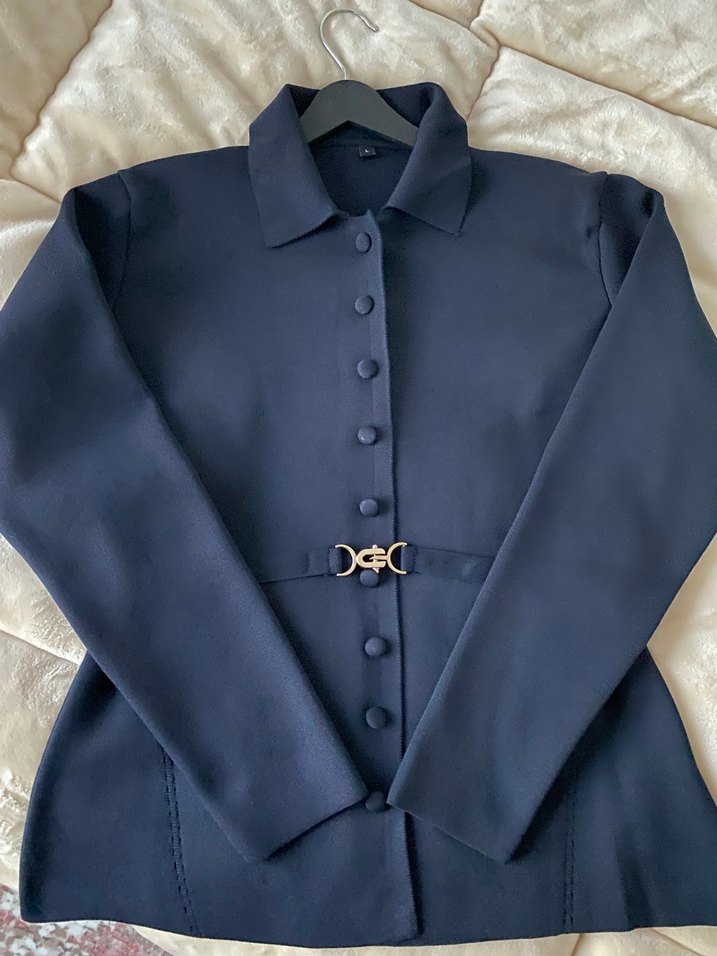 Kemerli Lacivert polo yaka triko hırka - Görsel 2