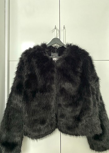 Siyah Kadın Kürk Detaylı Midi Mont - Görsel 3