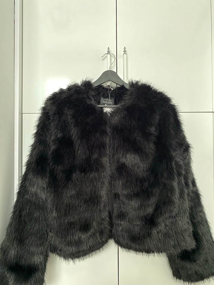 Siyah Kadın Kürk Detaylı Midi Mont - Görsel 3