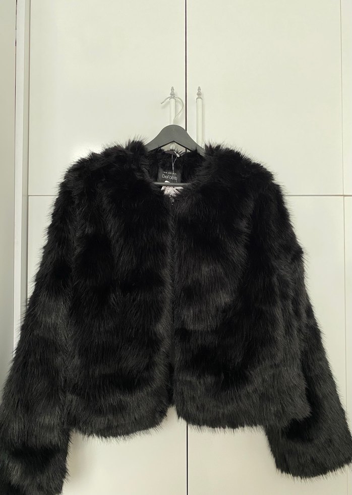 Siyah Kadın Kürk Detaylı Midi Mont - Görsel 2