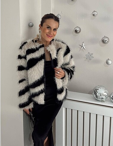 Zebra desen peluş kürk