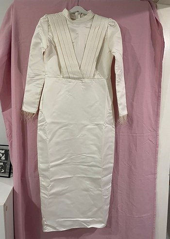 Uzun Kollu Beyaz Vintage Nikah Elbisesi - Görsel 3