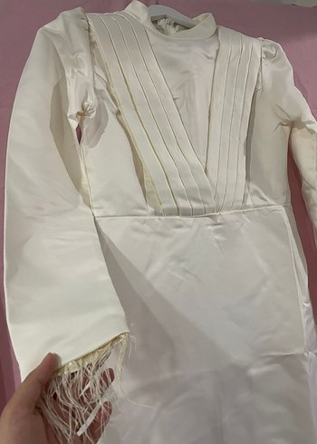 Uzun Kollu Beyaz Vintage Nikah Elbisesi - Görsel 2