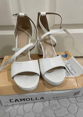 Beyaz Platform Topuklu Kadın Abiye Ayakkabı - Görsel 2