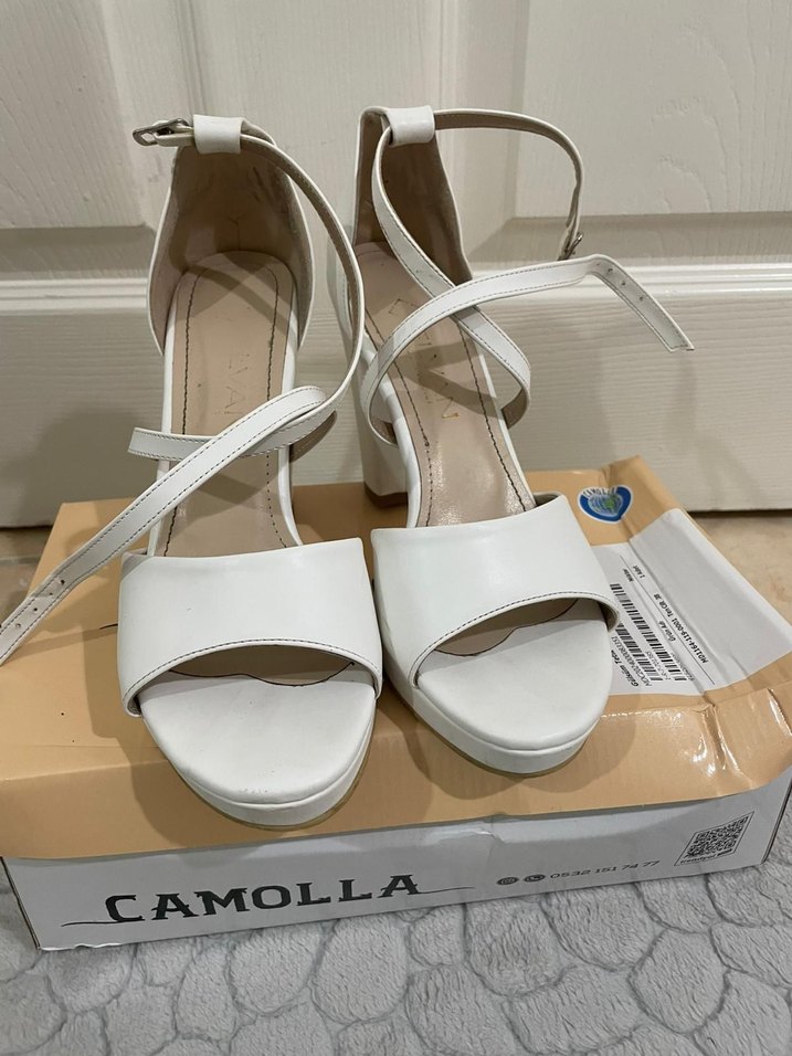 Beyaz Platform Topuklu Kadın Abiye Ayakkabı - Görsel 2