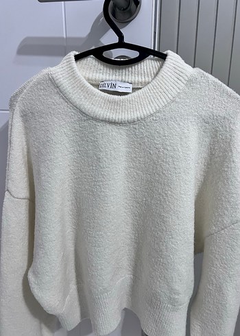 Beyaz Örgü Kadın Triko Kazak - Görsel 2