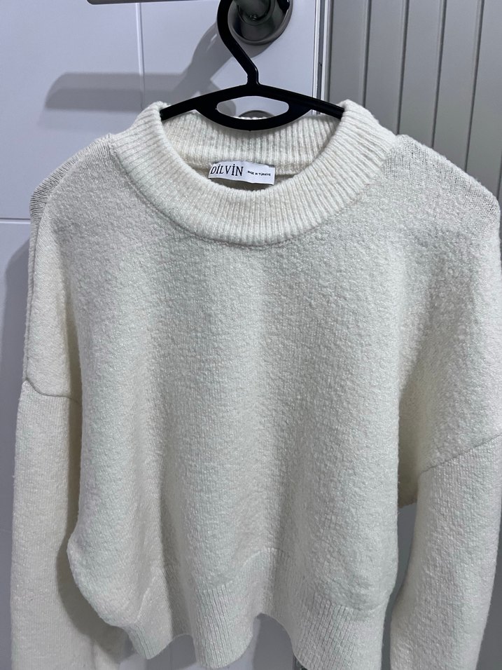 Beyaz Örgü Kadın Triko Kazak - Görsel 2