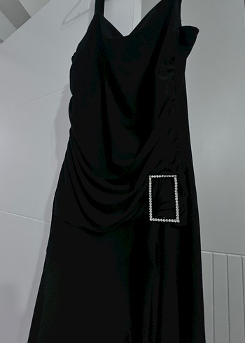 Siyah Gotik Uzun Drapeli Abiye Elbise - Görsel 7