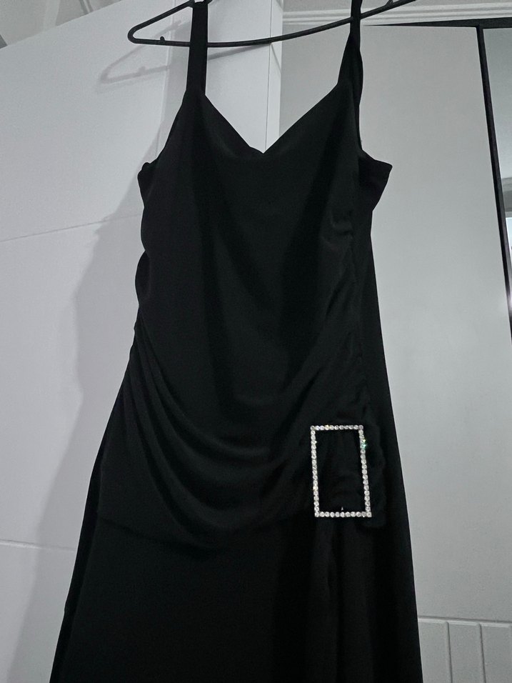 Siyah Gotik Uzun Drapeli Abiye Elbise - Görsel 3