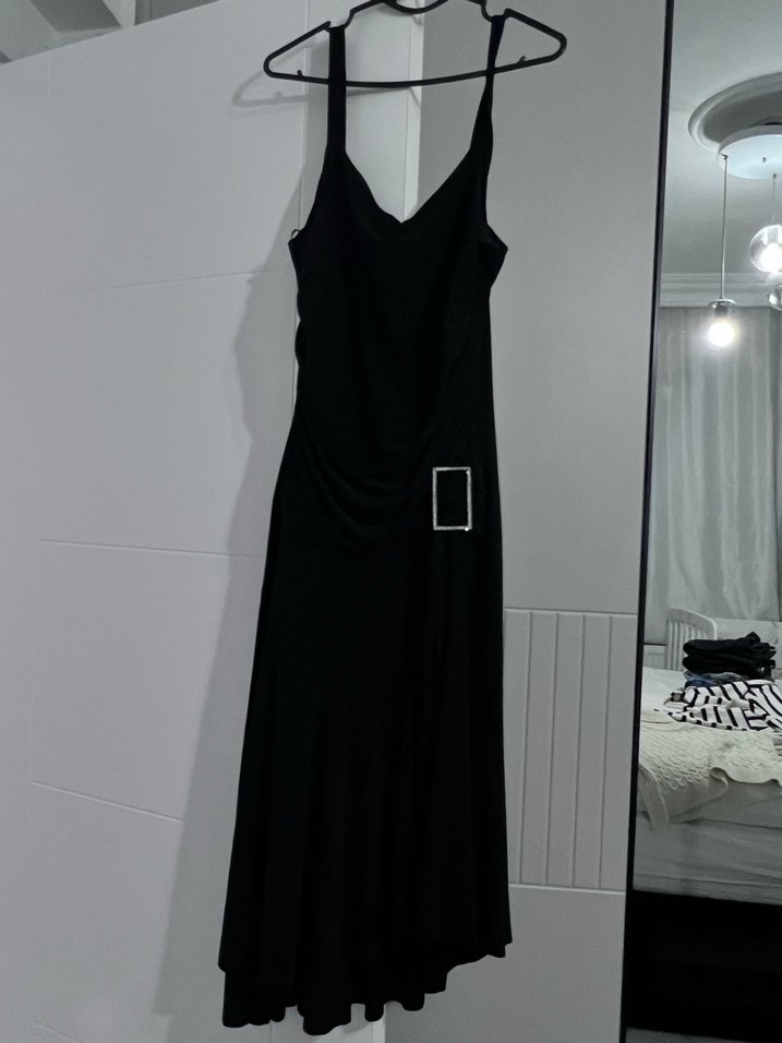 Siyah Gotik Uzun Drapeli Abiye Elbise - Görsel 5