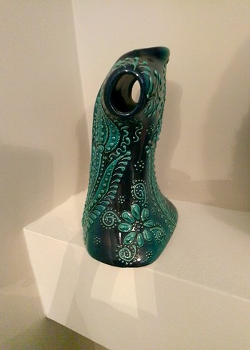 Koyu Turkuaz Desenli Seramik Vazo - Görsel 3