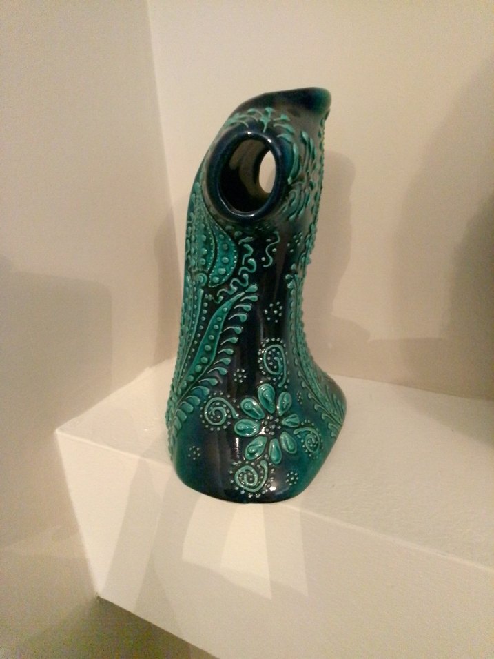 Koyu Turkuaz Desenli Seramik Vazo - Görsel 3