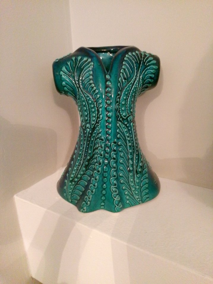Koyu Turkuaz Desenli Seramik Vazo - Görsel 5