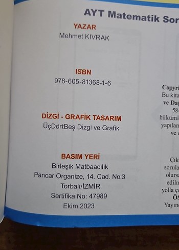  ÜçDörtBeş Yayınları AYT Matematik Soru Bankası