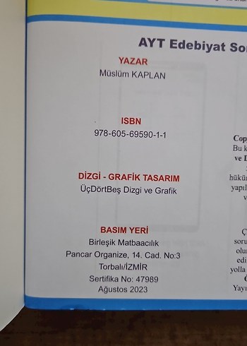  ÜçDörtBeş Yayınları AYT Edebiyat Soru Bankası
