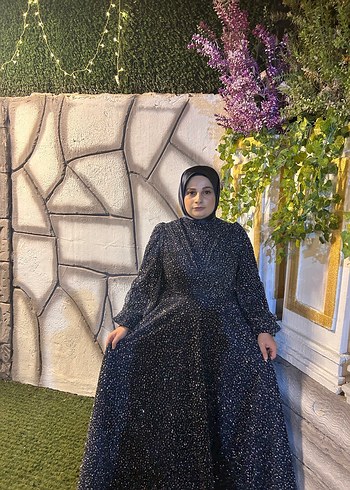 46 Beden lacivert Renk Uzun lacivert Bağlama Desenli Abiye Elbise