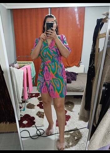 Yazlık tril tril capcanlı renkli elbise 