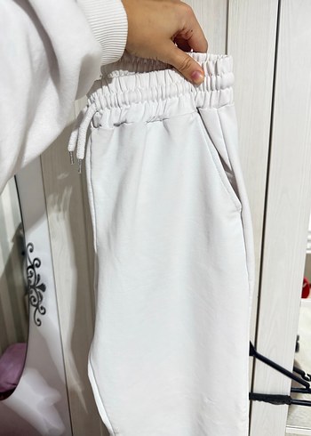 Kadın Beyaz Pamuklu Rahat Kesim Eşofman - Görsel 5