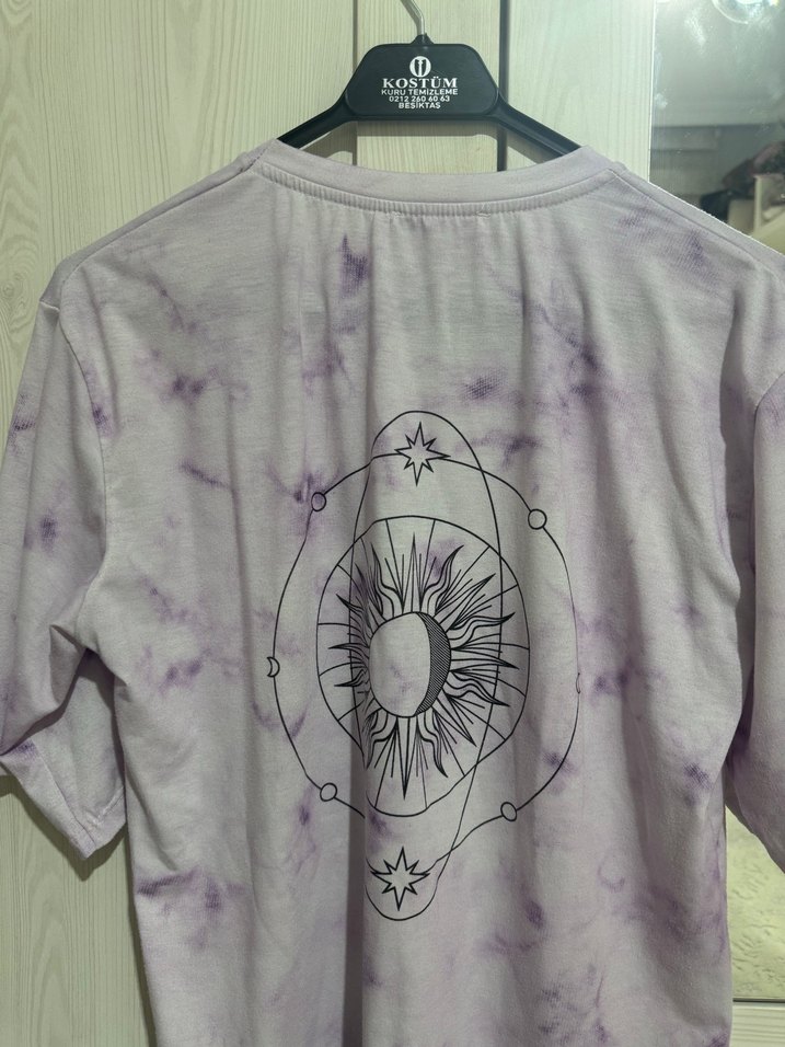 Mor Desenli Oversize Tişört - Görsel 4