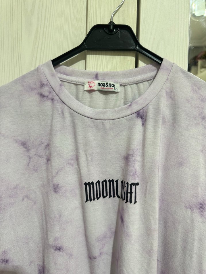 Mor Desenli Oversize Tişört - Görsel 2