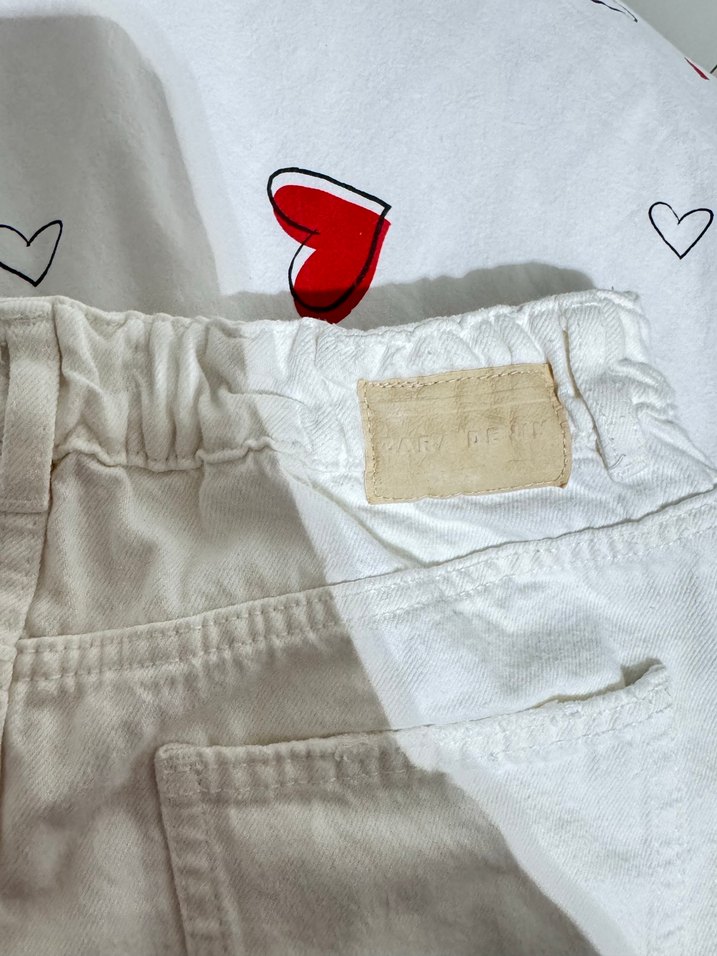 Beyaz Mini Pamuklu Denim Şort - Görsel 5