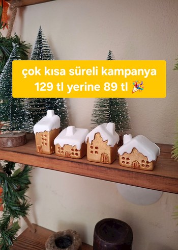 Altın Renkli mini karlı yılbaşı evleri 4 lü