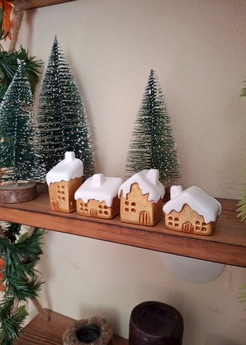 Diğer Altın Renkli mini karlı yılbaşı evleri 4 lü