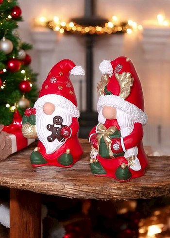 Kırmızı Noel Temalı cüce Figürin Seti gnome