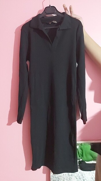 siyah polo yaka kısa elbise