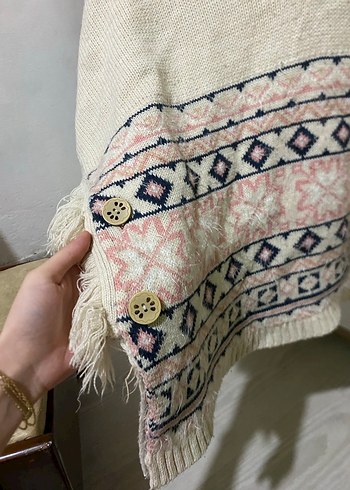 Nakışlı Bohem Kız Çocuk Triko Panço - Görsel 2