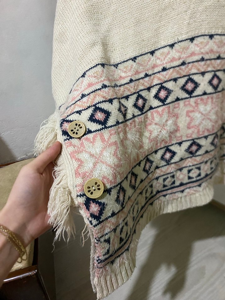 Nakışlı Bohem Kız Çocuk Triko Panço - Görsel 2