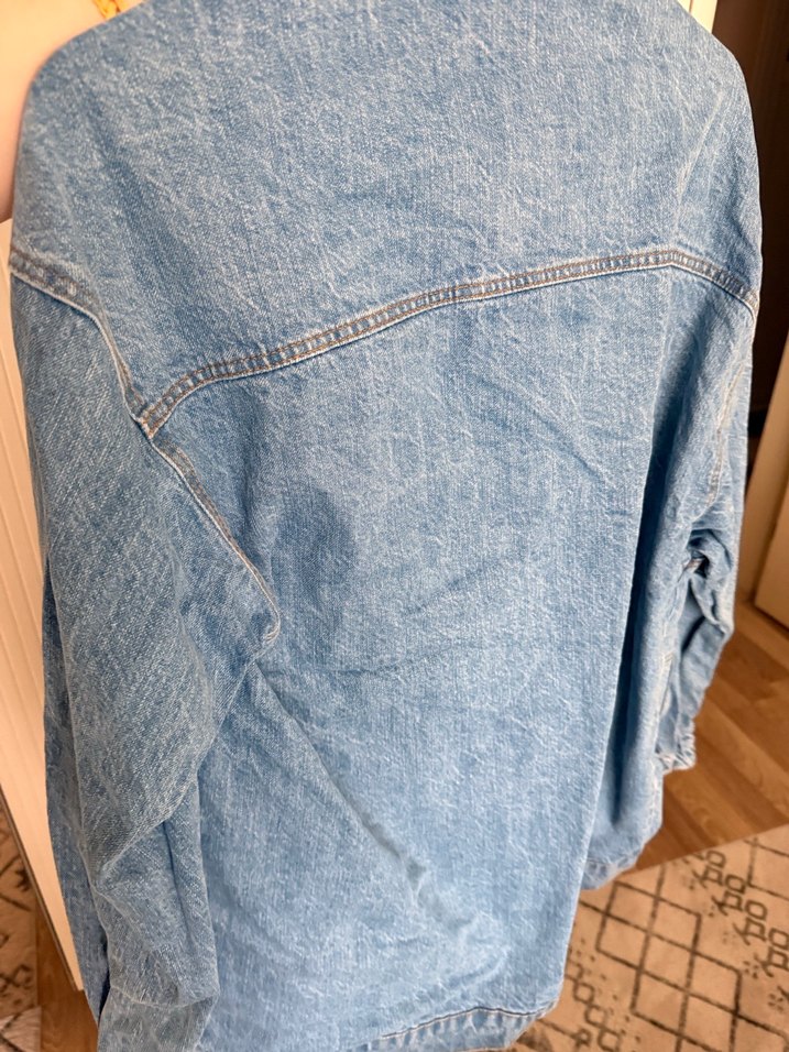 Düğmeli Midi Mavi Denim Ceket - Görsel 3