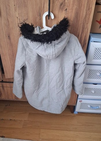 13-14 Yaş Beden gri Renk LCW Kids Gri Kürklü Kız Çocuk Kaşe Kaban