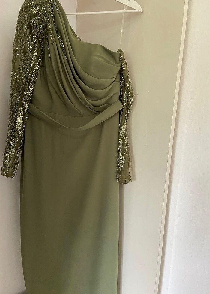 Taş işlemeli midi boy abiye elbise - Görsel 2