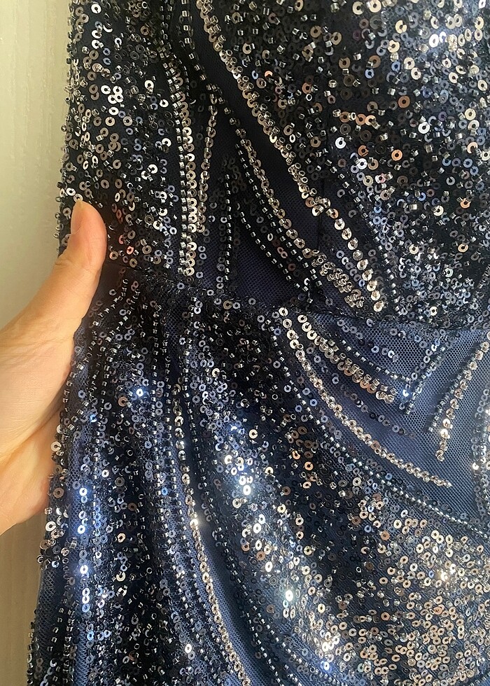 Taş ve payet işlemeli abiye - Görsel 4