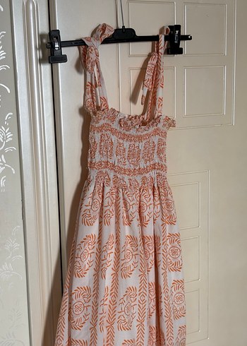 Bej Desenli Askılı Uzun Bohem Elbise - Görsel 2