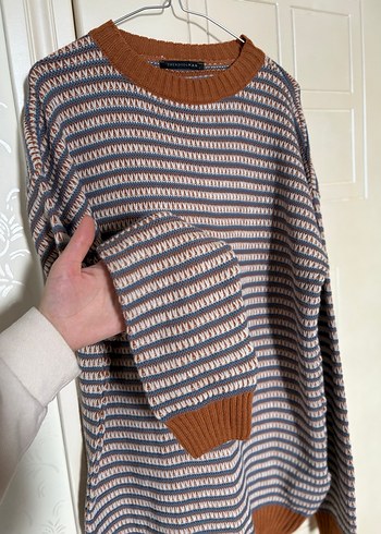 Kadın Kahverengi Çizgili Örgü Kazak - Görsel 3