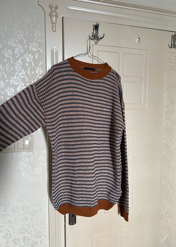 Kadın Kahverengi Çizgili Örgü Kazak - Görsel 4